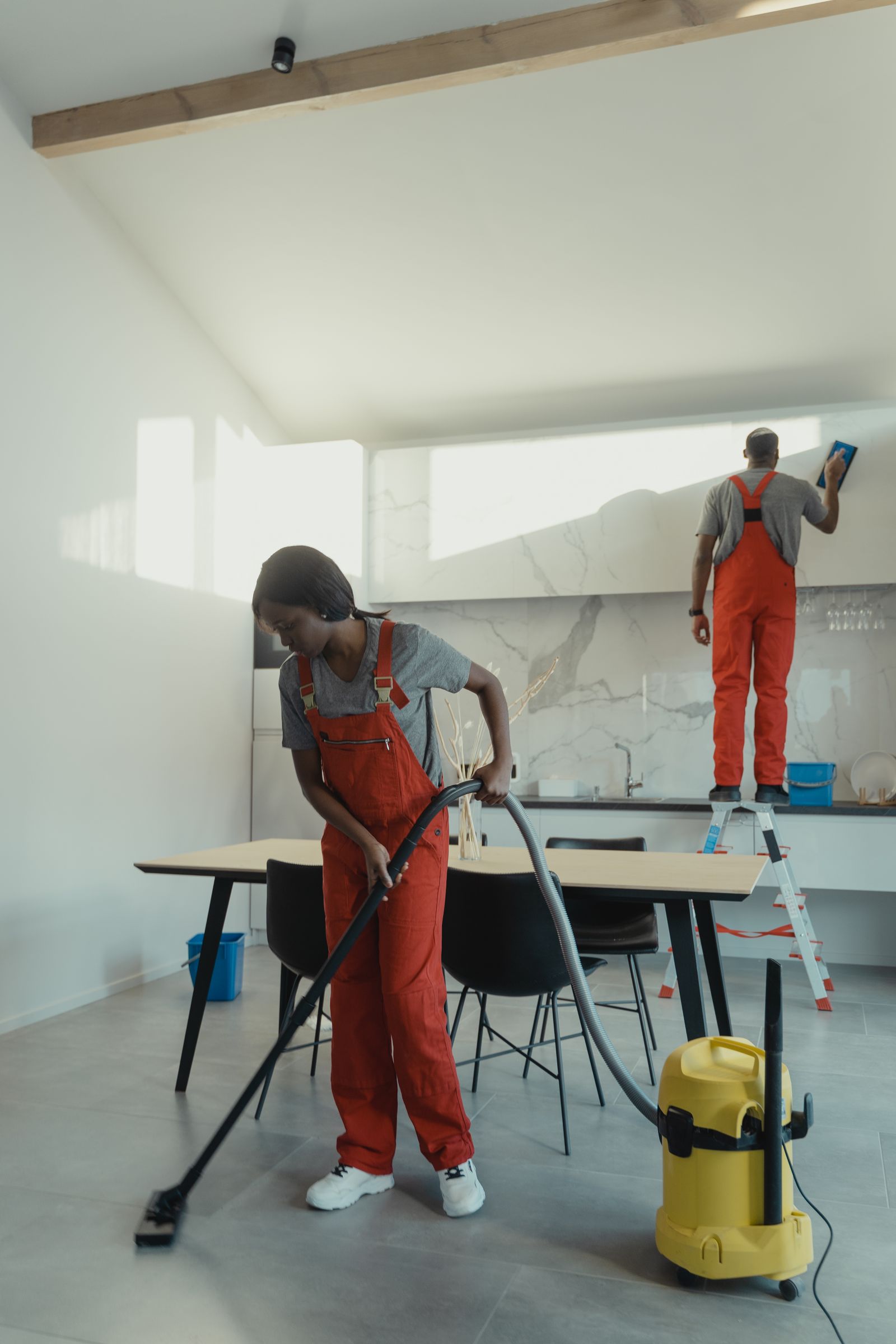 Residential deep cleaning team at work